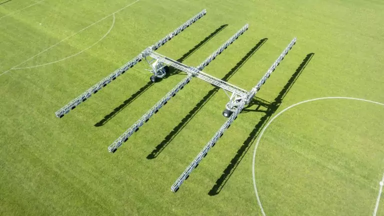RML 400 CLS LED grass grow lights rig on the football pitch